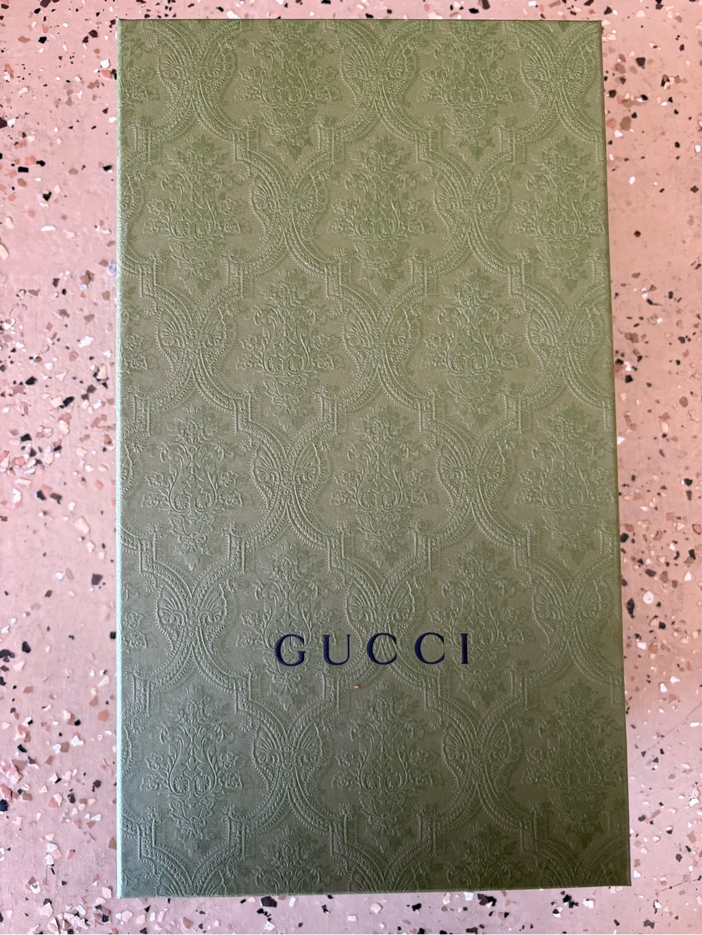 Authentic Gucci Olive Green Embossed Shoe Box With Logo